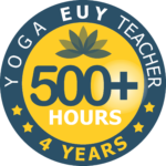 Euroopan Joogaunionin logo, jossa teksti Yoga EUY teacher 500+ hours, 4 years